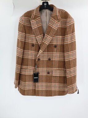 NWT Inserch Sport Coat Men XL Double Breasted Modern Fit Plaid Wool Blend Blazer